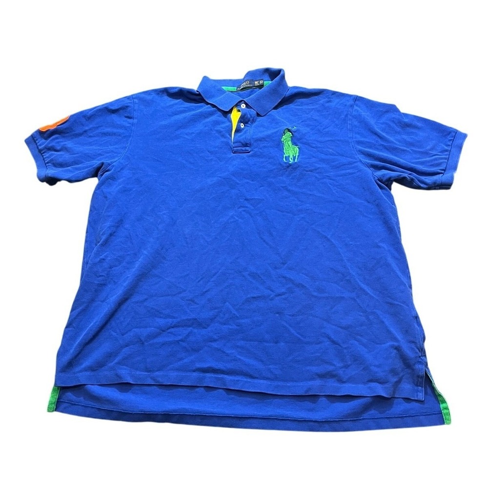 Polo‎ Ralph Lauren Polo Shirt Mens 2XLT Blue Big Pony Embroidered Tall Cotton